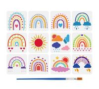 FINGERINSPIRE 12PCS Weather Rainbow Stencils for Painting with Brush 20x20cm Sun Cloud Heart Stars Template Olive Leaves Rain Thunder Lightning Stencil Nature Theme Template for Wall Decoration