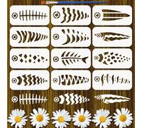 FINGERINSPIRE 12Styles Fish Pattern Stencils with a Brush 20x10cm Fish Bones Painting Stencils PET Sea Fish Stencil Animal Themes Template for Wood Wall Fabric Furniture Home Decor