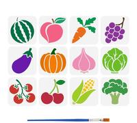 FINGERINSPIRE 12Styles Fruits and Vegetables Stencils with a Brush 15x15cm Fruits Silhouette Painting Stencils PET Vegetables Silhouette Pattern Stencil Farm Themes Template for Wood Wall Fabric