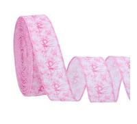 FINGERINSPIRE 14.6M Pink Floral Bow Wired Edge Ribbon 38mm Wide Flower Bowknot Fabric Ribbons Pink Bowknot Decorative Webbing Ribbon for DIY Crafts Wreath Bow Making DIY Craft Supplies