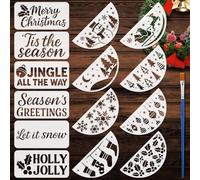 FINGERINSPIRE 14 Pcs Christmas Door Sign Painting Stencil with Brush 30x15cm Rectangle/Semicircle Merry Christmas Snowman Tree Drawing Template Xmas Decoration Stencil for Home DIY Craft