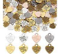 FINGERINSPIRE 140Pcs 7 Colors Alloy Word Message Charms Pendants, Heart Shape Tibetan Style Handmade Charms Pendants for Crafting Bracelet Necklace Jewelry Making Accessory for Valentine's Day