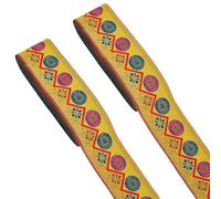 FINGERINSPIRE 14M Floral Circle Jacquard Ribbon 50mm Wide Round with Flower Pattern Jacquard Trim Gold Geometric Embroidered Woven Ribbon Fabric Trim for DIY Clothing Accessories Embellishment