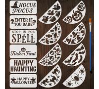 FINGERINSPIRE 14PCS Halloween Patterns Stencils with 1Pc Brush 11.8x5.9inch Words Ghosts Skeletons Spiders Pattern Stencil Halloween Theme Template for Painting on Wall Wood Window Door House Sign