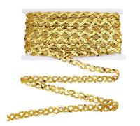 FINGERINSPIRE 15 Yards/13.7M Sequins Wavy Lace Trim 18mm Wide S Wave Sequin Braid Trim Strip Gold Wavy Lace Trim Ribbon with Paillettes Metallic Sewing Lace Ribbon for Crafts DIY Embellishment Costume