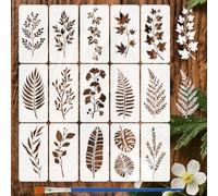 FINGERINSPIRE 15pcs Plant Leaves Paint Stencils with Brush 20x10cm Palm Fern Leaf Stencils Small Tropical Leaves Stencil Reusable Plant Stencil for Painting on Walls Doors Wood Furniture Home Decor
