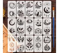 FINGERINSPIRE 15PCS Sun Moon Star Stencils with Paint Brush 30x15cm Boho Sun Stencils Mandala Moon Star Stencil Plastic Fantasy Theme Template for Painting on Wood Wall Furniture DIY Home Decoration