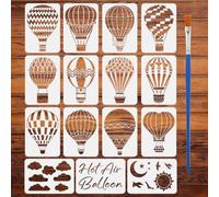 FINGERINSPIRE 15Styles Sky Themes Stencils with a Brush 29.7x21cm Hot Air Balloon Painting Stencils Clouds Stencil Sun Moon Stars Stencil Flying Birds PET Template for Wood Wall Floor Tiles