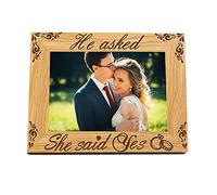 FINGERINSPIRE 15x10cm Engagement Picture Frame Hanging/Tabletop Wood Photo Frame Rectangle Frame with He Asked, She Said Yes Words for Wedding Anniversary (Horizontal)
