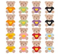 FINGERINSPIRE 16 x Small Bear Crochet Knitted Fabric Patch 8 Colors - Cartoon Bear Pattern Crochet Patch Sew On Patch Repair for Jackets Dresses Clothes Bags DIY