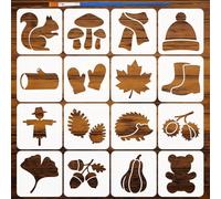 FINGERINSPIRE 16PCS Autumn Icon Pattern Painting Stencils with Paint Brush 10x10cm Animal Plant Silhouette Template Creative Scarf Hat Boots Stencil DIY Autumn Theme Template for Wall Decoration