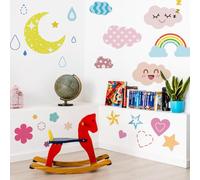 FINGERINSPIRE 16PCS Cartoon Starry Sky and Flowers Stencils with Paint Brush 20/25/30cm Moon Star Cloud Drawing Template Rainbow Heart Pattern Stencils Geometry Theme Template for DIY