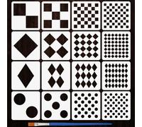 FINGERINSPIRE 16PCS Checkerboard Painting Stencils with Paint Brush 15x15cm Geometric Checks Diamond Drawing Template Square Diamond Dot Stencil DIY Daily Theme Template for Painting on Floor