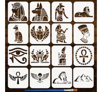 FINGERINSPIRE 16PCS Egypt Painting Stencil 15x15CM Egyptian Symbol Stencils Sphinx Scarab Pattern Plastic 16 Style Egyptian Template with Paint Brush for T-Shirt Wood Fabric DIY Art