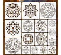 FINGERINSPIRE 16PCS Mandala Dots Painting Stencils with 1Pc Plastic Brush 20cm/15cm/10cm Flower Mandala Pattern Stencils for Painting on Wood Wall Fabric Furniture DIY Home Decoration