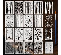 FINGERINSPIRE 16PCS Tree Plants Stencils with 1Pc Brush 21x29.7cm Trees Branches Stencils Tree Textures Stencil Plant Theme Patterns Template for Painting on Wall Wood Furniture DIY Home Decoration