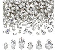 FINGERINSPIRE 180Pcs Horse Eye & Teardrop Sew On Rhinestones, Clear Flatback Crystal Rhinestone with Platinum Tone Brass Prong Settings with Holes for Clothing Dress Bags Shoes Decorations DIY Craft