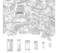 FINGERINSPIRE 180pcs Mini Clear Pointed Back Rhinestone 6 Sizes Rectangle | Rectangle Faceted Glass, No Hole Glass Rhinestone Gems, Crystal Jewelry Embellishments, Silver Plated Back, For DIY
