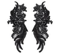 FINGERINSPIRE 1Pair Black Rhinestons Clothing Applique Patch 36x13.8cm Handmade Phoenix Tail Shape Sew on DIY Clothing Appliques Patches for Repair Sewing Craft Decoration