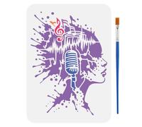 FINGERINSPIRE 1PC Microphone Music Character Stencil With A Paint Brush 21x29.7cm Musical Notes Stencil Sound Waves Template Character Theme Template for Painting on Wood Wall Furniture DIY Home Decor