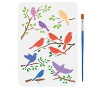 FINGERINSPIRE 1PC Perched Birds Stencil with A Paint Brush 21x29.7cm Bird Silhouettes Stencil Birds on Branches Template Animal Theme Template for Painting on Wood Wall Furniture DIY Home Decoration