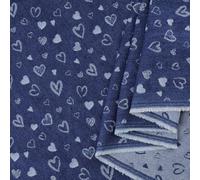 FINGERINSPIRE 1x1.83m Cotton Denim Fabric Marine Blue Denim Fabric with Heart Design Rectangle Sewing Fabrics for Valentine's Day DIY Sewing Material for Jackets Dresses Jeans Bags Crafting Projects