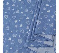 FINGERINSPIRE 1x1.83m Cotton Denim Fabric Steel Blue Denim Fabric with Heart Design Rectangle Sewing Fabrics for Valentine's Day DIY Sewing Material for Jackets Dresses Jeans Bags Crafting Projects