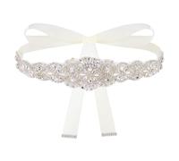 FINGERINSPIRE 2.7m Wedding Sash Belt Silver Crystal Embellished Satin Rhinestone Belt Handmade Crystal Bridal Sash with Adjustable Floral White Ribbon for Bride and Special Occasion Dresses