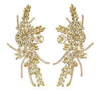 FINGERINSPIRE 2 Pack Rhinestone Iron on Patches 262x120x5mm Beaded Applique Patches with Claw Set Design Silver Gold Rhinestone Flower Embellishment for Bridal Veil Formal Attire Evening Gown Decor