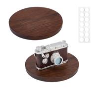 FINGERINSPIRE 2 Pack Walnut Wood Display Base with 28pcs Stickers 12cm Coconut Brown Wood Display Pedestal Round Wooden Jewelry Stand Natural Wooden Tabletop Riser for Home Decoration