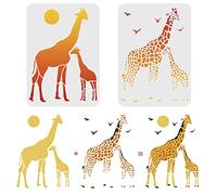 FINGERINSPIRE 2 Pcs Layered Giraffes Stencils Template 29.7x21cm Plastic Two Giraffe Drawing Painting Stencils Sun Bird Giraffe Pattern Stencils for Painting on Wood, Floor, Wall and Tile