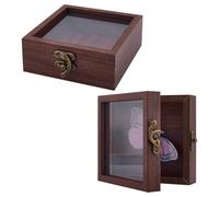 FINGERINSPIRE 2 Pcs Shadow Box Frame Case 12x12x4.9cm Wooden Case Compact Keepsake Organizer with 4"/10.2cm Display Window Coconut Brown Natural Finish Memory Preservation Box for Collectibles