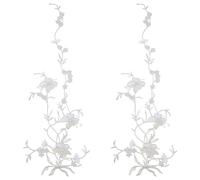 FINGERINSPIRE 2 Pcs Silver Plum Blossom Shape Appliques 53x17cm Flower Patch Embroidered Garment Appliques Iron on Embroidered Flower Patches Plum Floral Embroidery Patches for Clothing