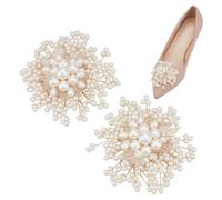 FINGERINSPIRE 2 PCS Simulated Pearl Shoe Buckle - Flower Shape ABS Plastic Shoe Clips, Moccasins Color Detachable Iron Shoes Charm for Flats High Heels Boots- Elegant Shoes Decorations for Women