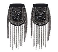 FINGERINSPIRE 2 Pcs Tassel Shoulder Epaulet Shoulder Iron Tassel Epaulets Punk Shoulder Badge with Pin Black Shoulder Brooch with Acrylic Rhinestone Fashion Tassel Epaulette for Costume Uniform