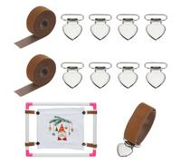 FINGERINSPIRE 2 Sets Canvas Stretch Clip Scroll Rod Side Tension Clips Sewing Gadgets Accessories Tensioners Clips with Saddle Brown Ribbon for Hand Embroidery Needlework Frame DIY Quilting Projects