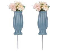FINGERINSPIRE 2 Sets Cemetery Vases with Spikes and Drainage Holes Steel Blue Color Plastic Cemetery Vase 25cm/9.8inch High Cemetery Cone Flower Holder for Headstones Memorial Loss of Loved One