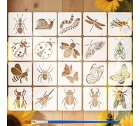 FINGERINSPIRE 20 Pcs Animal Painting Stencil with Brush 15x15cm Butterfly Dragonfly Beetle Spider Bee Ladybug Pattern Drawing Template DIY Stencil for Painting on Wood Wall Fabric Furniture