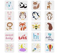 FINGERINSPIRE 20 PCS Baby Shower Stencils 15x15cm Elephant Deer Rabbit Monkey Lion Craft Stencils Reusable Firework Moon Stencil Word for Painting on Scrapbook Fabric Tiles Furniture Wood Wall