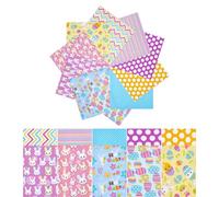 FINGERINSPIRE 20 Pcs Easter Cotton Fabric Bundles 25x25cm Colorful Easter Rabbit Egg Flower Fabrics Precut Quilting Fabric Square Quilting Patchwork for Sewing Projects Home Party Decor Supplies