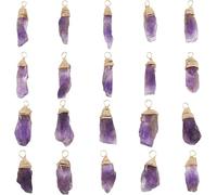 FINGERINSPIRE 20 Pcs Natural Amethyst Crystal Pendant Real 18K Gold Plated Wire Wrapped Amethyst Crystal Gemstone Pendant Without Chain Irregular Natural Gemstone Pendant for Jewelry Making