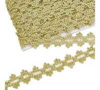FINGERINSPIRE 20 Yards/18.3M Metallic Braid Trim 32mm Wide Gold Flower Shape Ribbon Trim Wavy Edge Lace Ribbon Embellishment Lace Trim for Holiday Decoration Wedding DIY Clothes Crafts Sewing