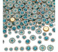 FINGERINSPIRE 200 Pcs Sew on Rhinestones Crystal Glass Gems Metal Claw 4 Size Lake Blue Sunflower Garments Rhinestones for Sewing Rhinestone for Headband Jewelry Craft Clothes Shoes Belt Accessories