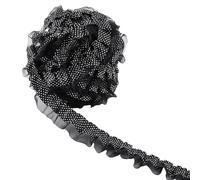 FINGERINSPIRE 20m Decorative Lace Trim 36mm Wide Polka Dot Ruffle Trim Black Satin with White Polka Dots Gathered Edge Sewing Fabric Ribbon for DIY Craft Clothing Decoration Home Decor