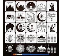 FINGERINSPIRE 20Pcs Ramadan Painting Stencils with a Brush 3.94x3.94inch Eid Mubarak Drawing Moon Templates Reusable Ramadan Kareem Stencils for Painting on Wood Canvas Wall Furniture