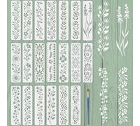 FINGERINSPIRE 20PCS Strip Lace Stencils 30x7.5cm Floral Leaf Stencils Flower Leaves Border Template Reusable Plant Theme Painting Stencil for Crafts Drawing Card Making Wall Decoration