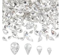 FINGERINSPIRE 220 Pcs Mini Teardrop Glass Rhinestones 4 Sizes Faceted Pointed Back Rhinestone No Hole Clear Glass Rhinestones Small Gems Crystal Jewelry Embellishments with Silver Plated Back for DIY