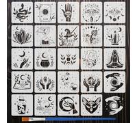 FINGERINSPIRE 24 Pcs Witch Witchcraft Painting Stencil with Brush 5.9x5.9 Inch Magic Potion Fairy Crystal Ball Divination Mushrooms Pattern Drawing Template for Painting on Wood Wall Fabric Furniture
