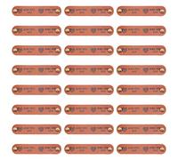 FINGERINSPIRE 24 Sets Hand Made Embossed Tag PU Leather Label with Heart Pattern & 2 Rivet 12x65mm Brown Leather Tags Button Oval Made with Love Tags for Jeans Bags Shoes Hat DIY Crafts
