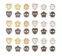 FINGERINSPIRE 240Pcs 4 Colors Mini Metal Buttons 4mm Heart & Star & Round Alloy Buttons Mini Tiny Buttons with Separate Compartment Box Small 2 Holes Buttons for Doll Clothes Bag DIY Handmade Craft